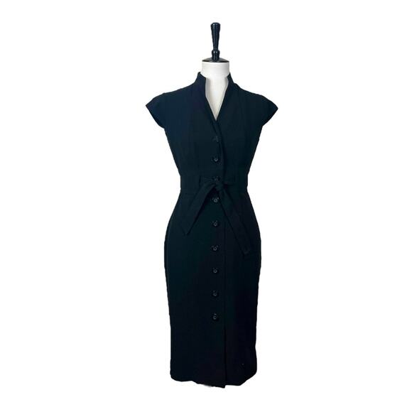 Calvin Klein Black Belted Shirtdress Cap Sleeves Button Front Women’s Size 2 - Picture 1 of 11